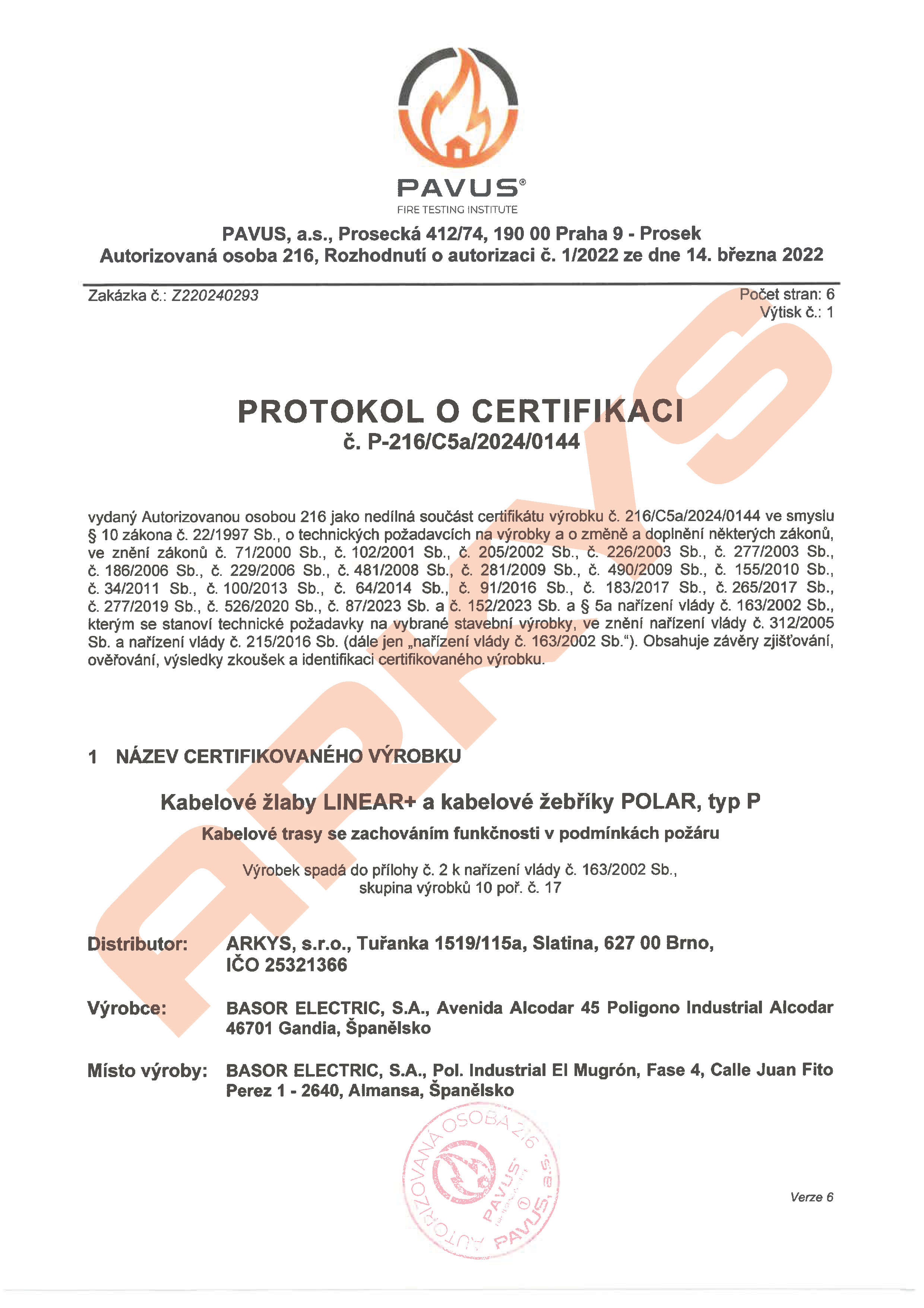 01. LINEAR-POLAR Protokol o certifikaci P-216 C5a 2024 0144 tit