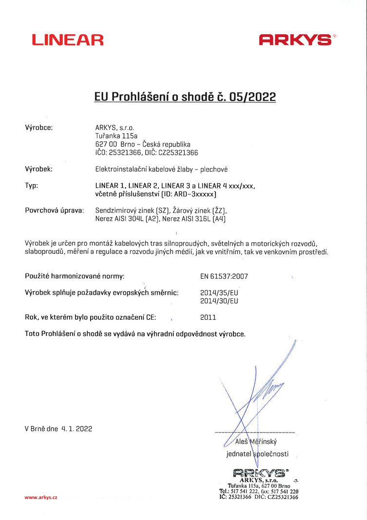 LIN - EU Prohlášení o shodě č 1 CZ