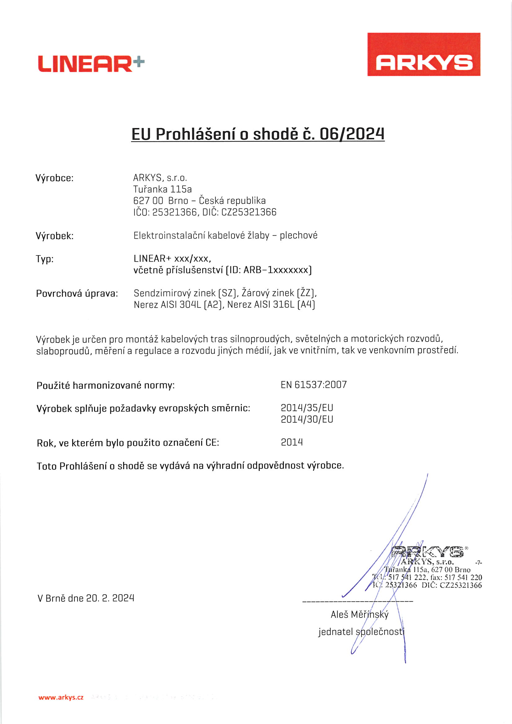 06. EU Prohlášení o shodě č 6-2024 Linear CZ