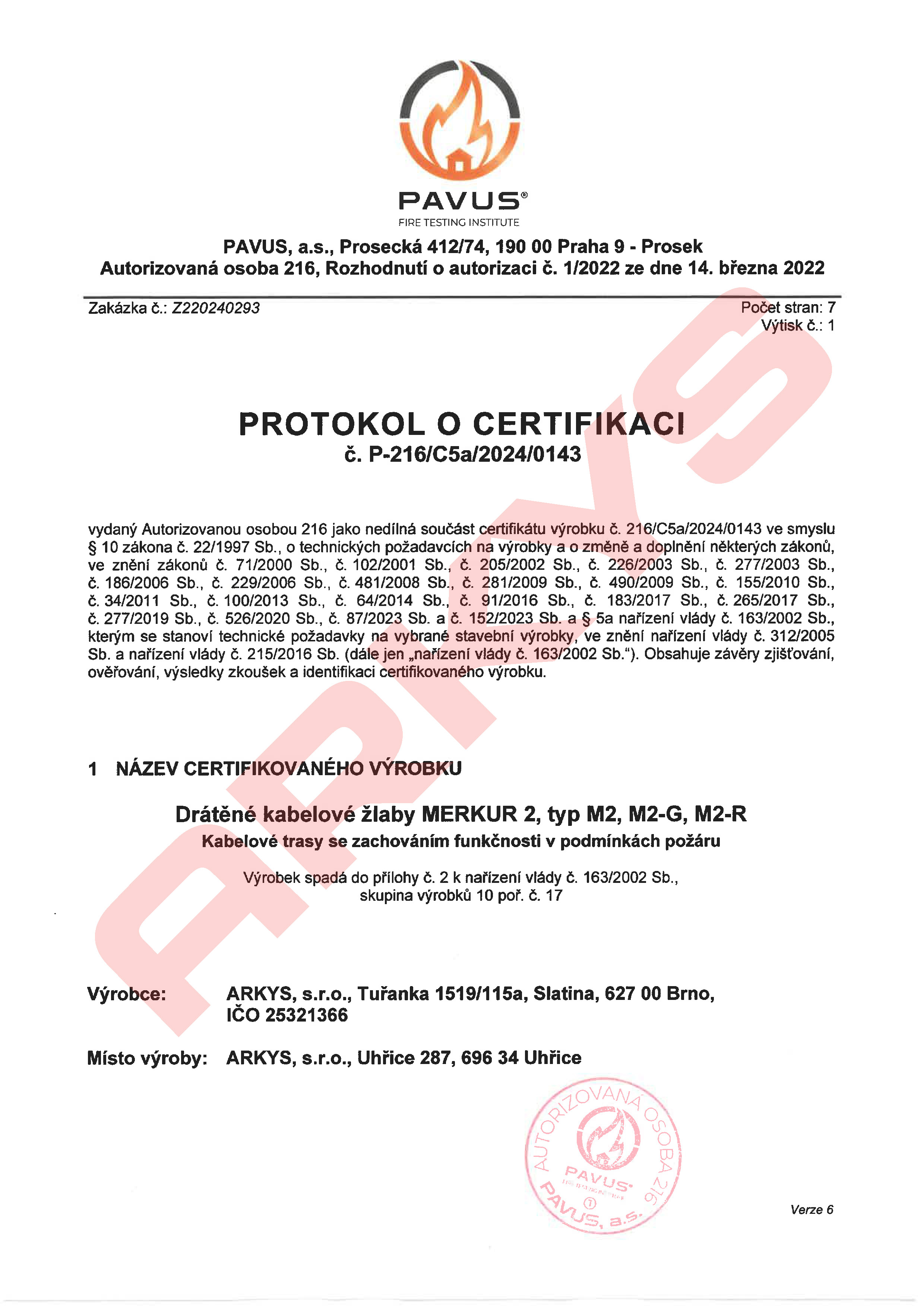 01. MERKUR Protokol o certifikaci P-216 C5a 2024 0143 tit