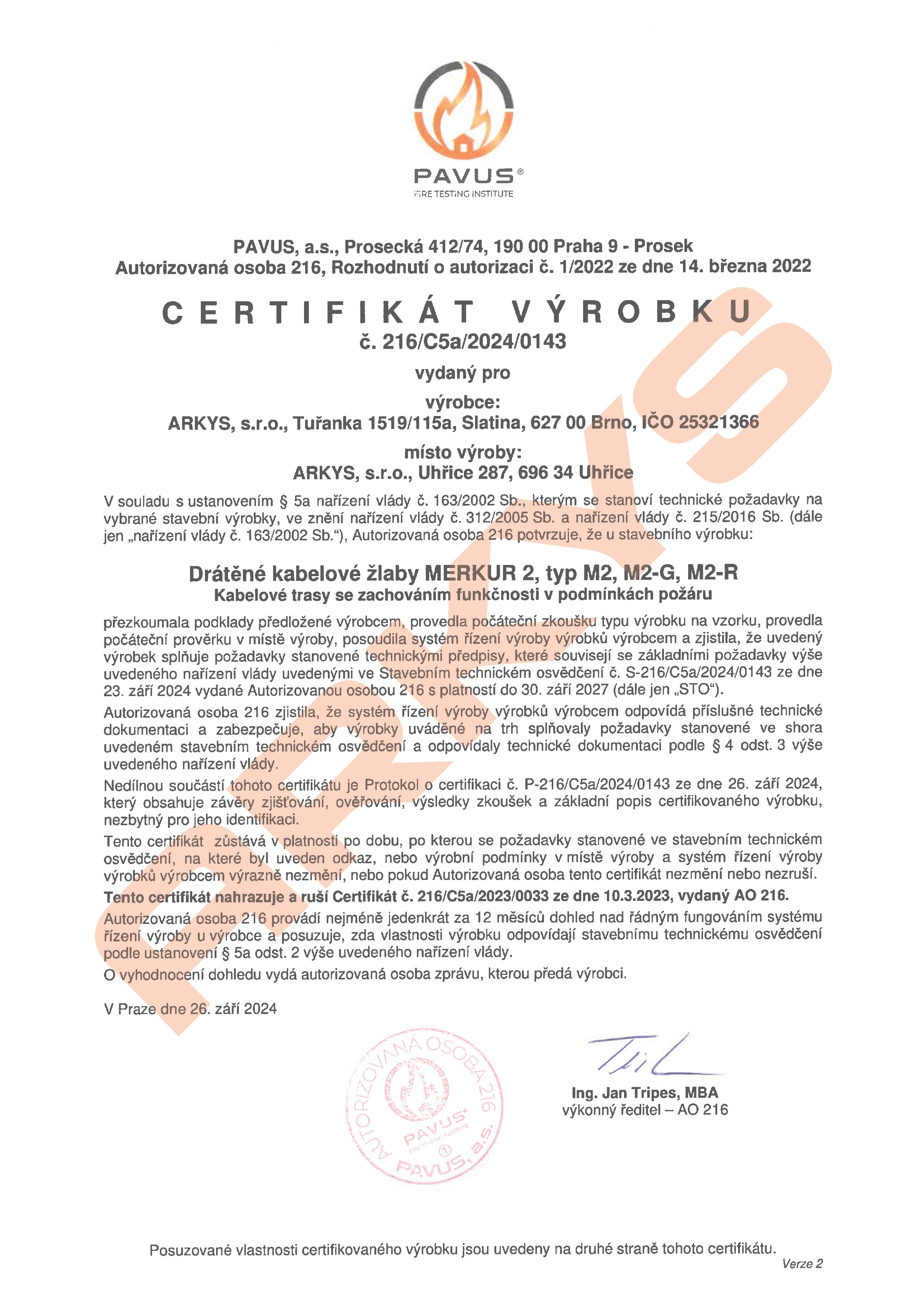 02. MERKUR Certifikát výrobku 216 C5a 2024 0143 tit