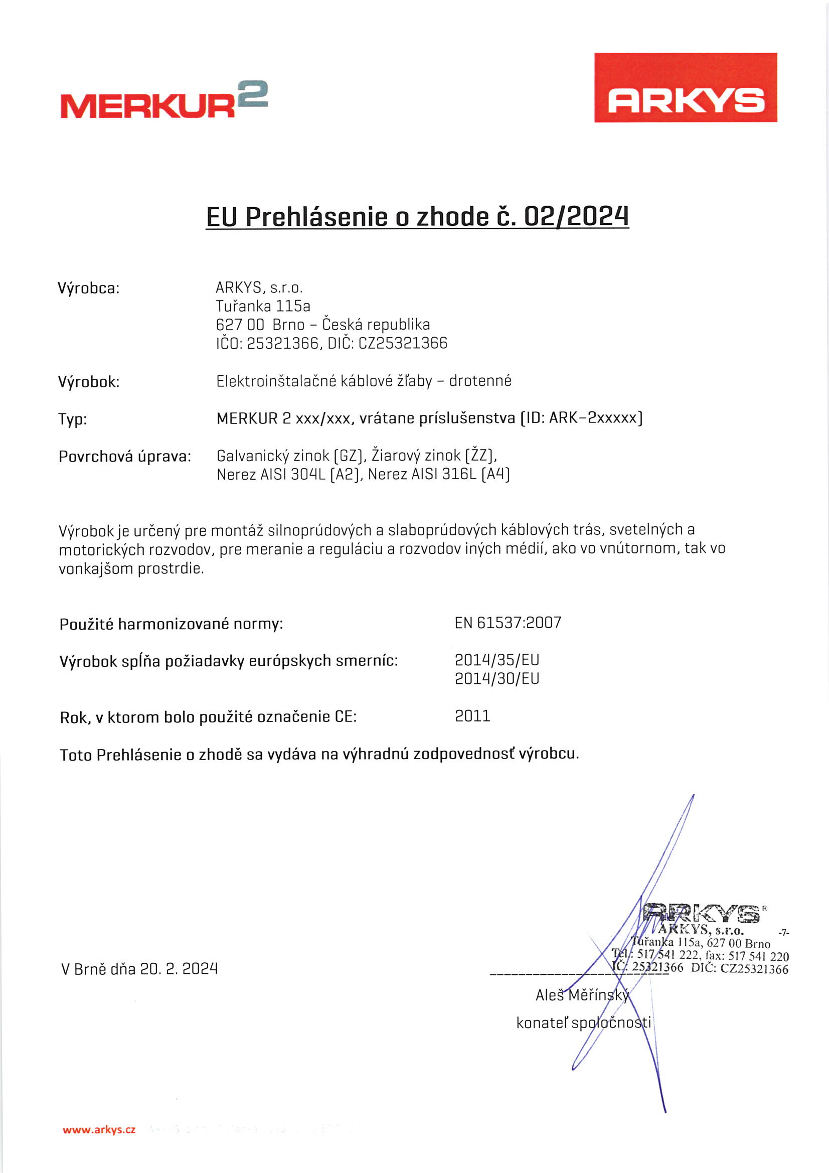 02. EU Prohlášení o shodě č 2-2024 Merkur SK