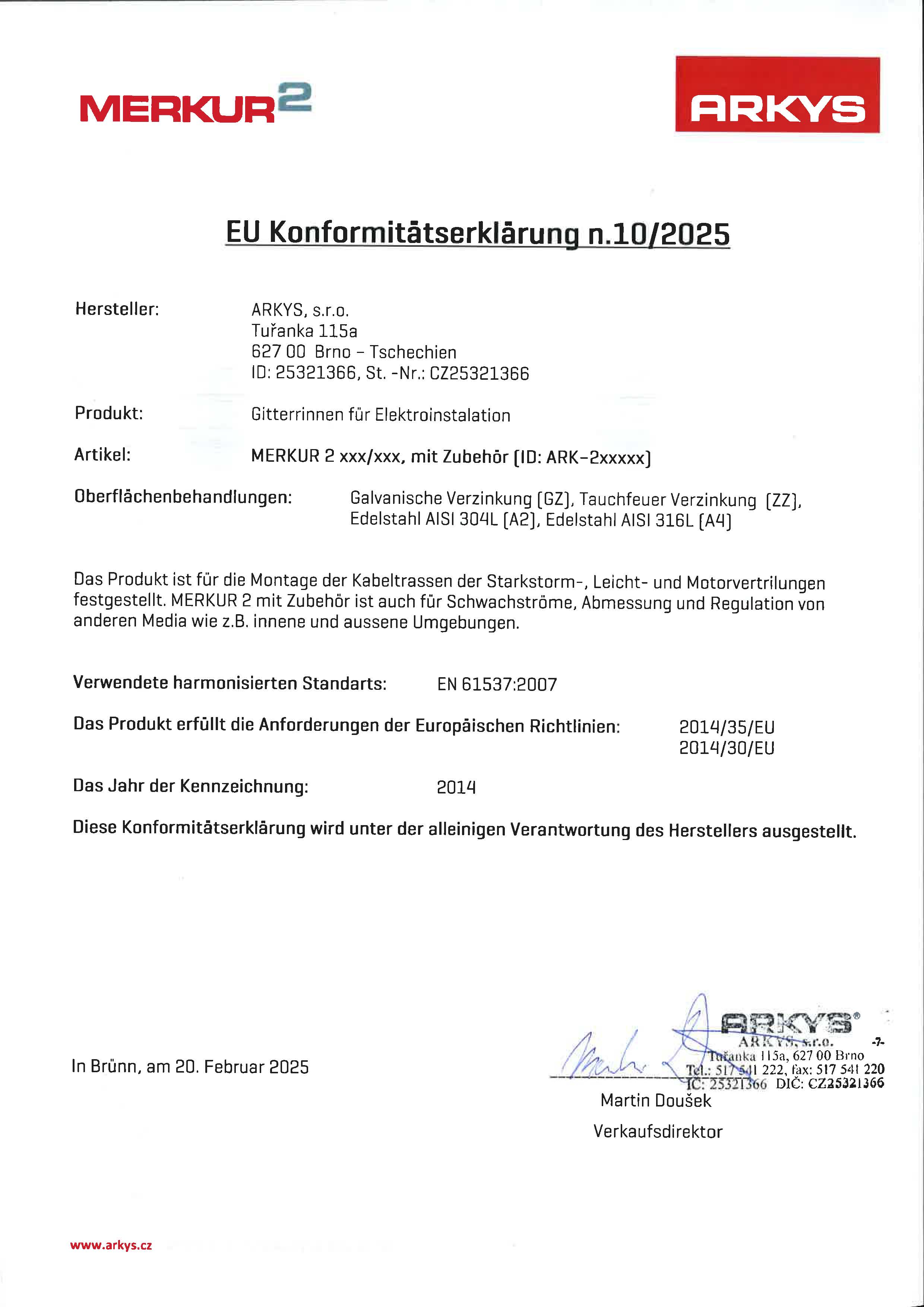 10. EU Prohl&aacute;&scaron;en&iacute; o shodě č 10-2025 Merkur DE