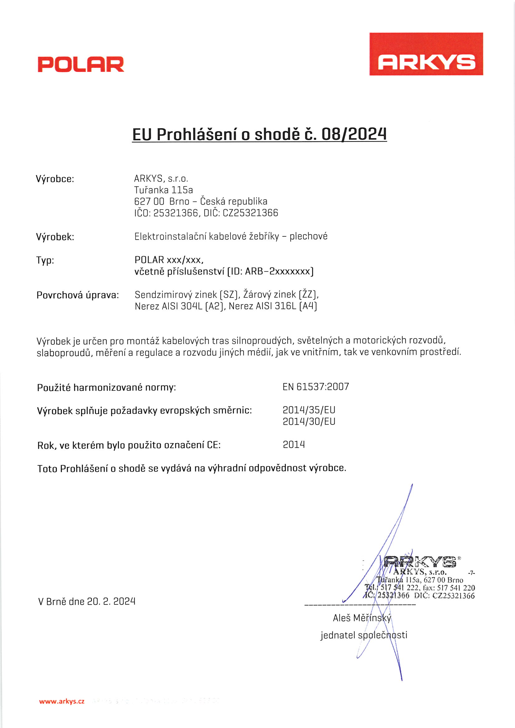 08. EU Prohlášení o shodě č 8-2024 Polar CZ