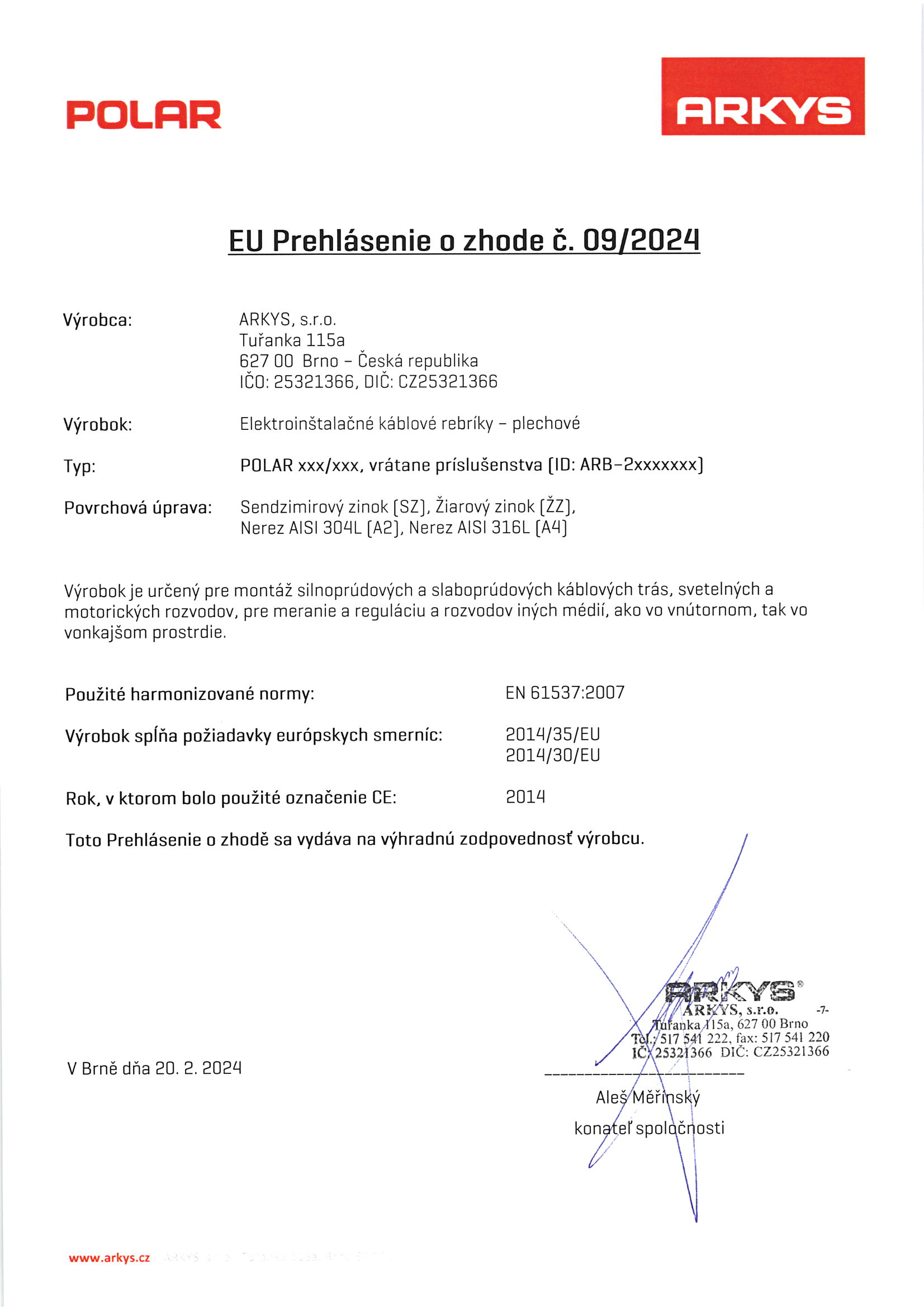 09. EU Prohlášení o shodě č 9-2024 Polar SK