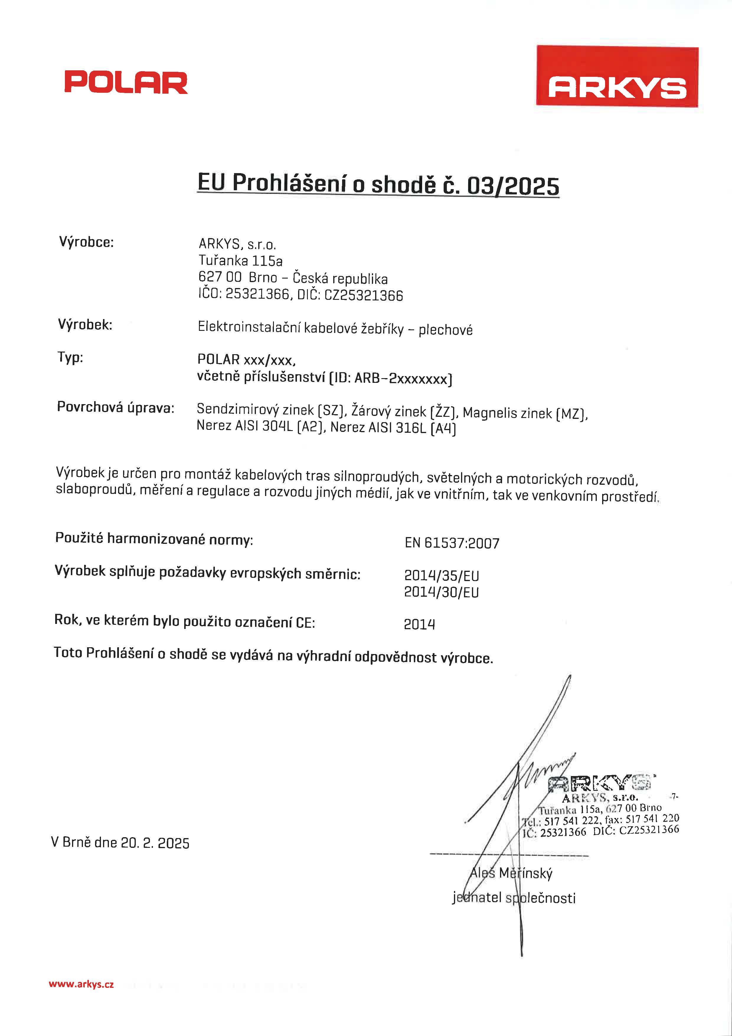03. EU Prohl&aacute;&scaron;en&iacute; o shodě č 3-2025 Polar CZ