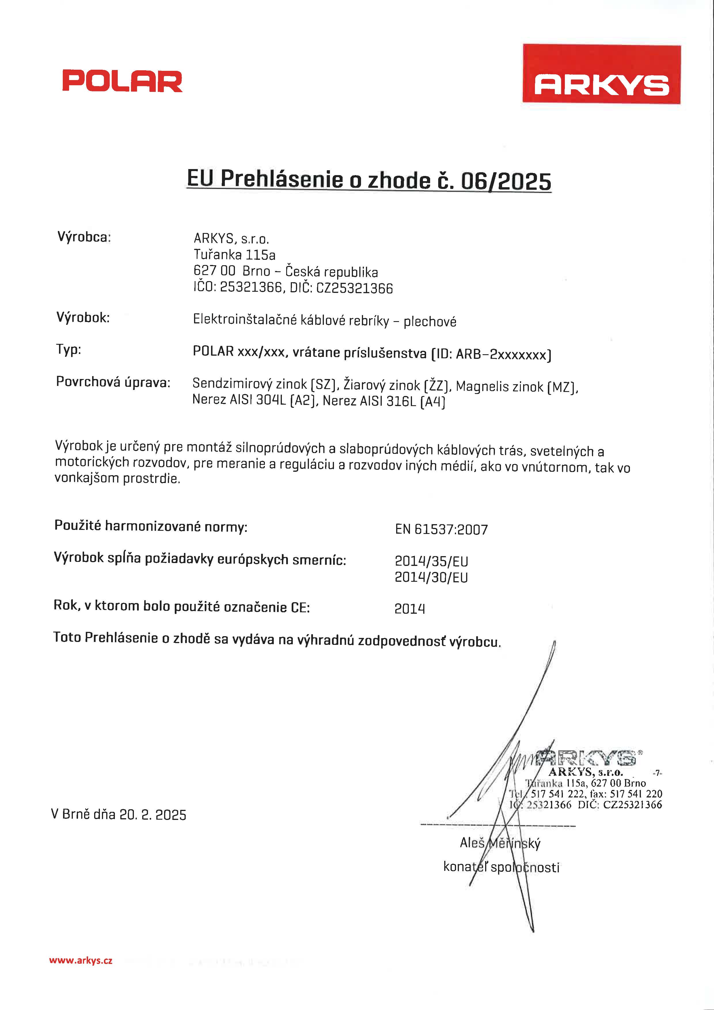 06. EU Prohl&aacute;&scaron;en&iacute; o shodě č 6-2025 Polar SK