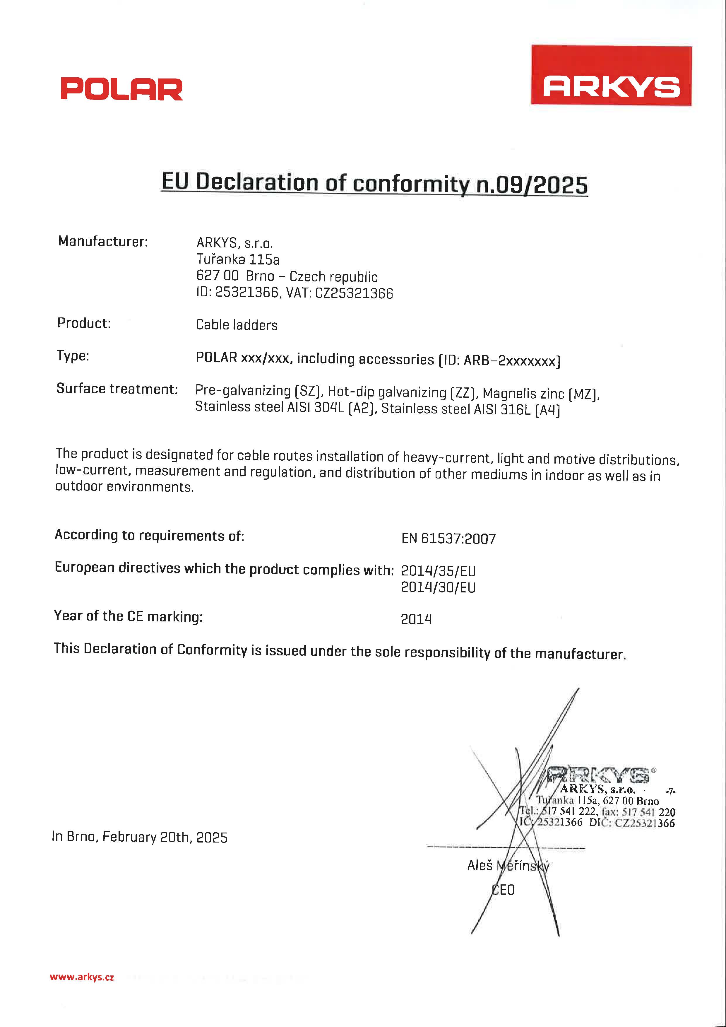 09. EU Prohl&aacute;&scaron;en&iacute; o shodě č 9-2025 Polar EN